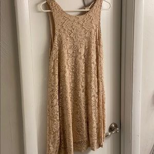 tan lace mini dress
